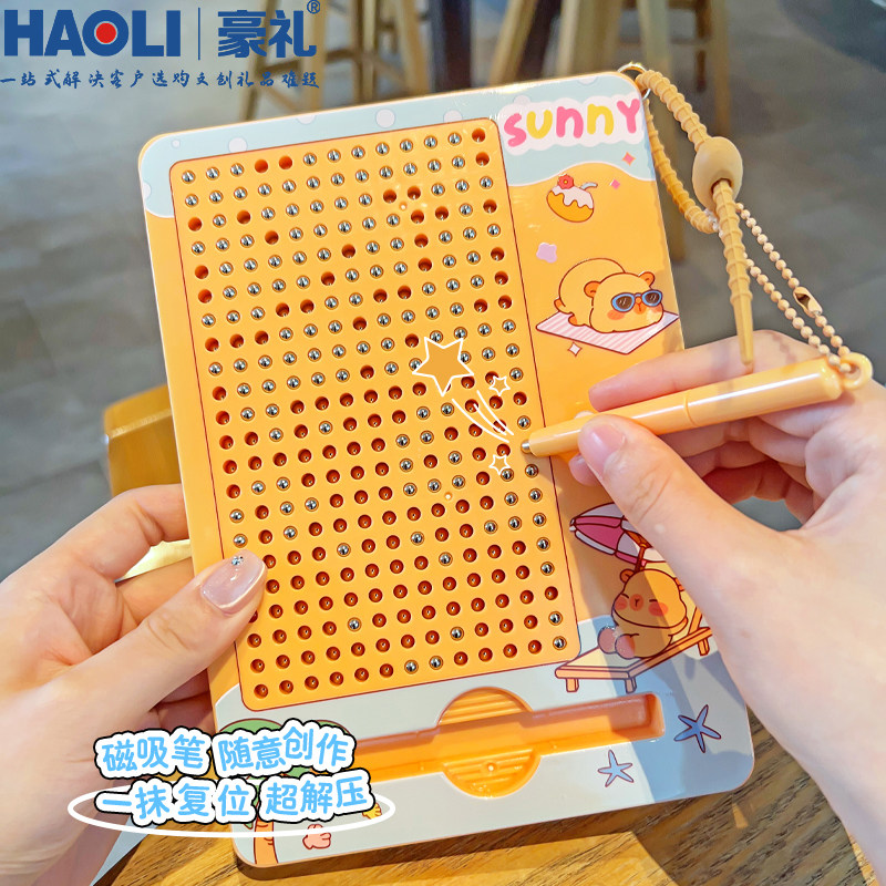Kapibala Large Magnetic Steel Ball Drawing Board Keychain Cartoon Holiday Capybara Pendant Decompression Toy for Boys and Girls