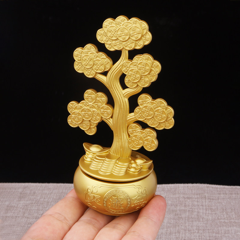 Solid Brass Treasure Bowl, Rotating Money Tree Ornament, Attracts Wealth and Prosperity, Pure Copper Desktop Decoration, Small Gift for Business Opening