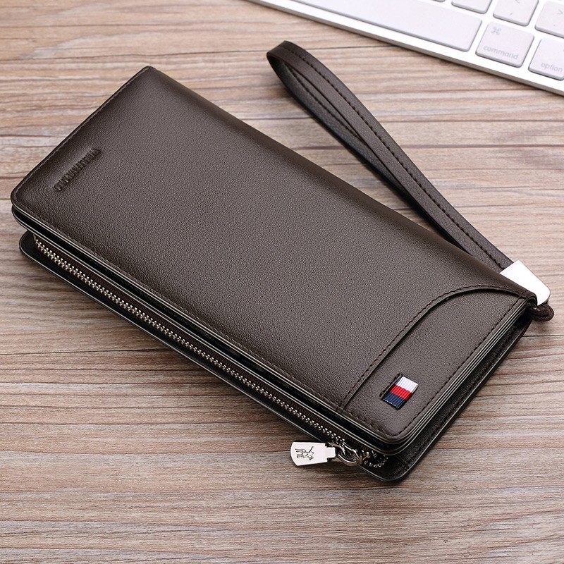 2022 New Card Bag Men's Wallet Long Leather Wallet Wallet Zipper Front Layer Cowhide Business Handbag