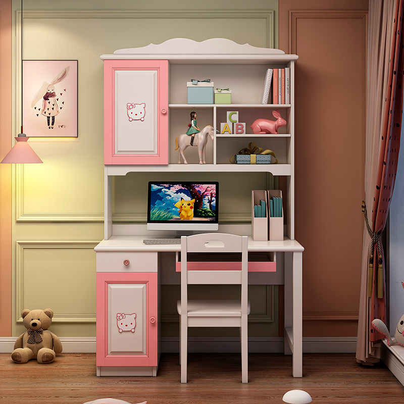 Solid wood children's desk calligraphy and painting desk learning desk right angle computer desk writing desk learning desk writing desk with bookshelf