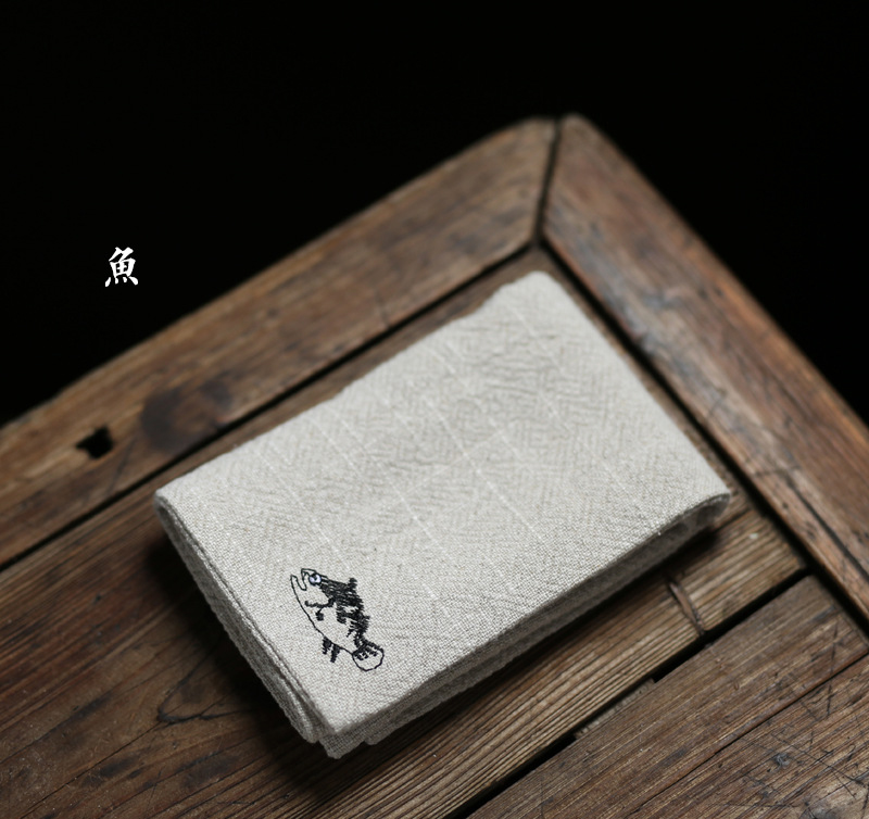 Fairy Crane Cruise Fish Linen Embroidered Tea Towels Water-Absorbent Thickened Cotton Linen Tea Road Accessories Cleaner