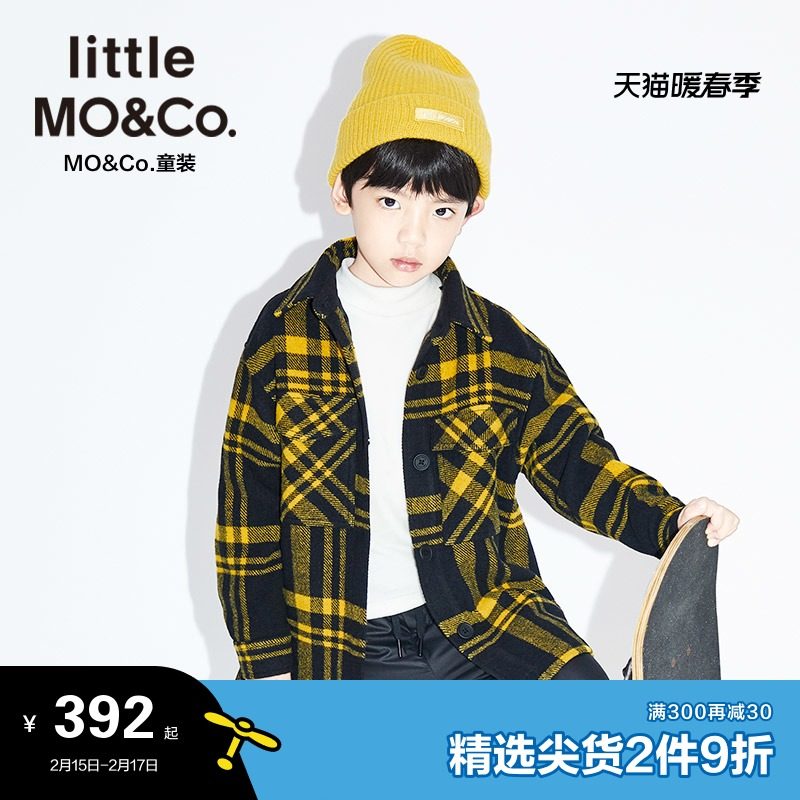 Littlemoco children's clothing spring and autumn children's tweed jacket boys and girls New Year's plaid shirt type jacket foreign atmosphere