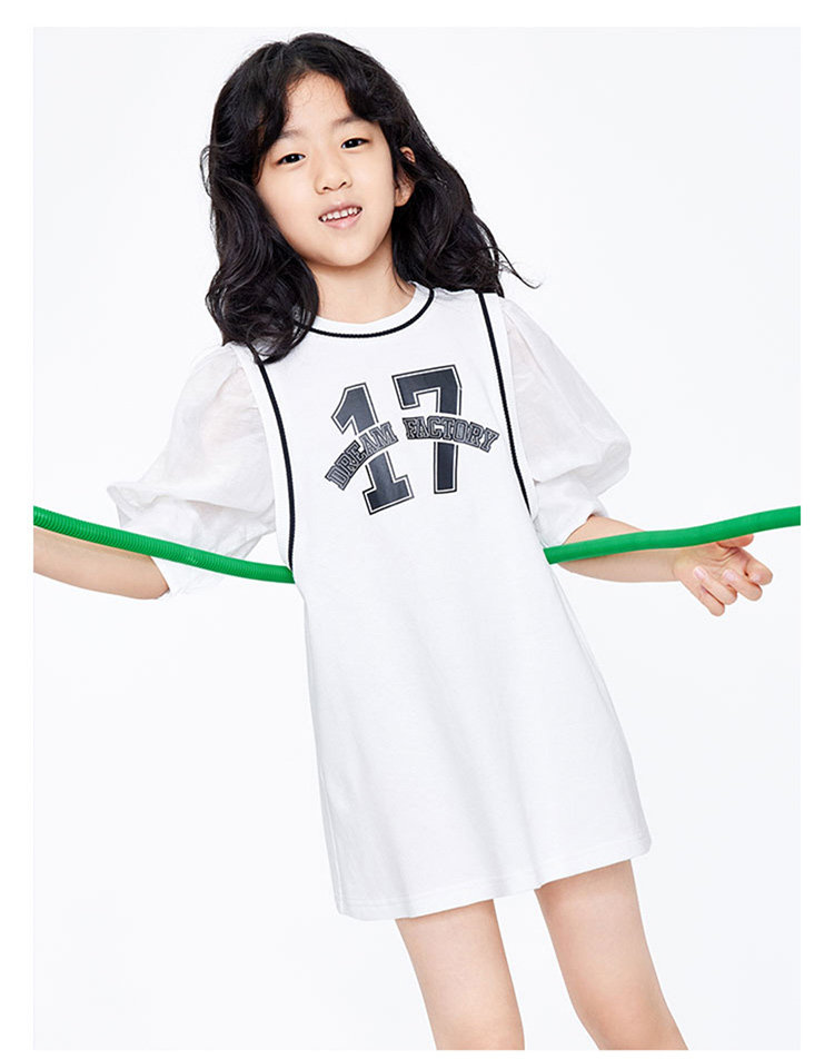 платье little moco童装夏装儿童裙子女童假两件短袖连衣裙洋气女中大童 mo&co.