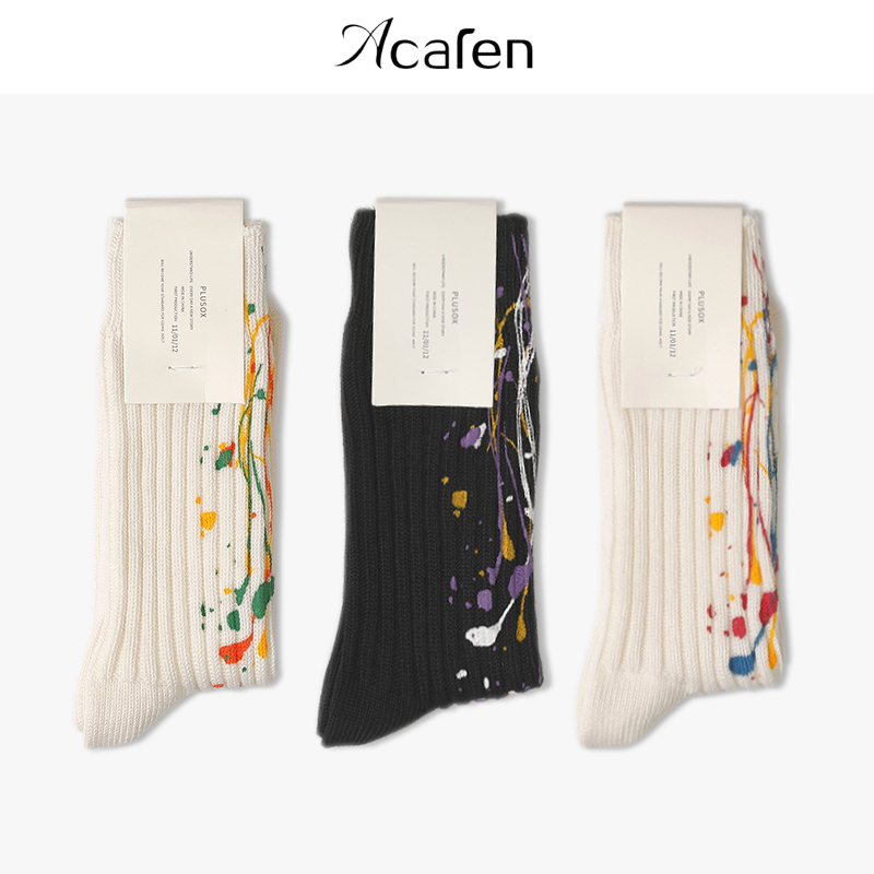 Couple's Splash-Ink Socks, Women's Slouch Socks, Autumn and Winter High-Top Thickened White Japanese-Style Thick-Knit Long Socks, Men's Trendy Brand Long Socks