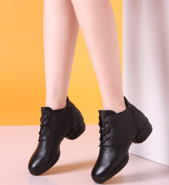 Full Cow Leather Brilliance Beauty Champ 6807 Spring Season Lady Square Dance Shoes Black Outdoor Rubber Bottom Dancing Shoes Monolayer Leather Shoes