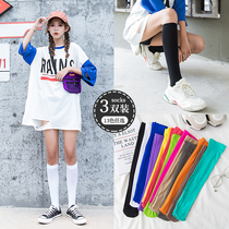 Color ice ice socks women's socks spring and autumn solid color ins tide velvet candy jk thin legs autumn leg socks