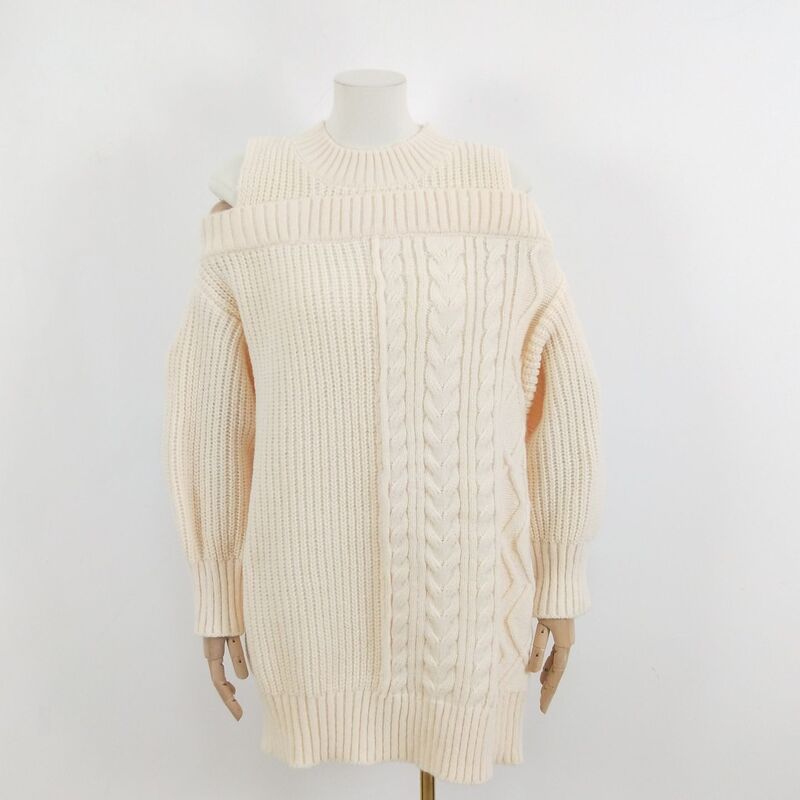 Japanese-Style Solid Color Open-Shoulder Knit Sweater with Cable Pattern Design for Women, Autumn and Winter, Loose and Casual Round-Neck Sweater M-1218