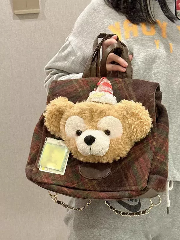 Retro backpack, small handheld bag, with little bears
