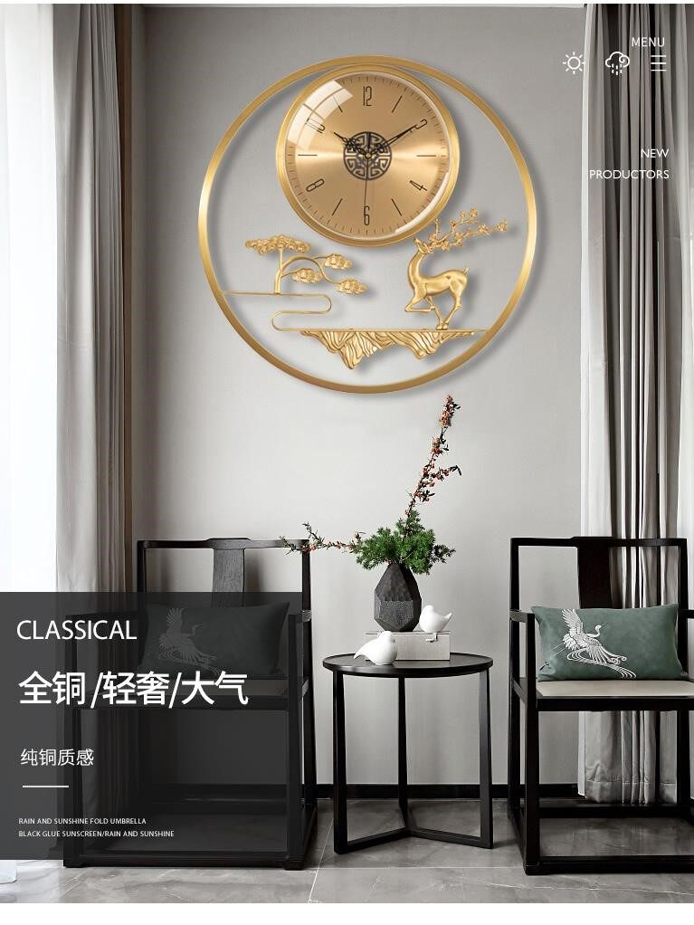 New Chinese light extravagant full copper hanging bell living room modern clock Eurostyle muted fashion atmosphere pure copper villa quartz clock