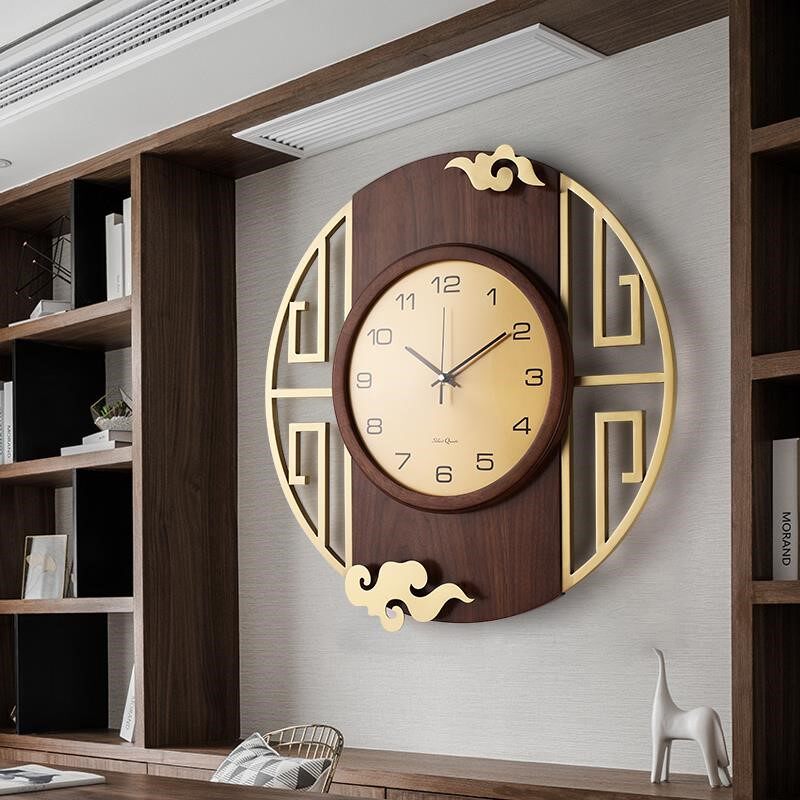 New Chinese solid wood decoration hanging bell light luxury quartz pure copper hanging table living room hanging wall clock home Wanyear calendar watches