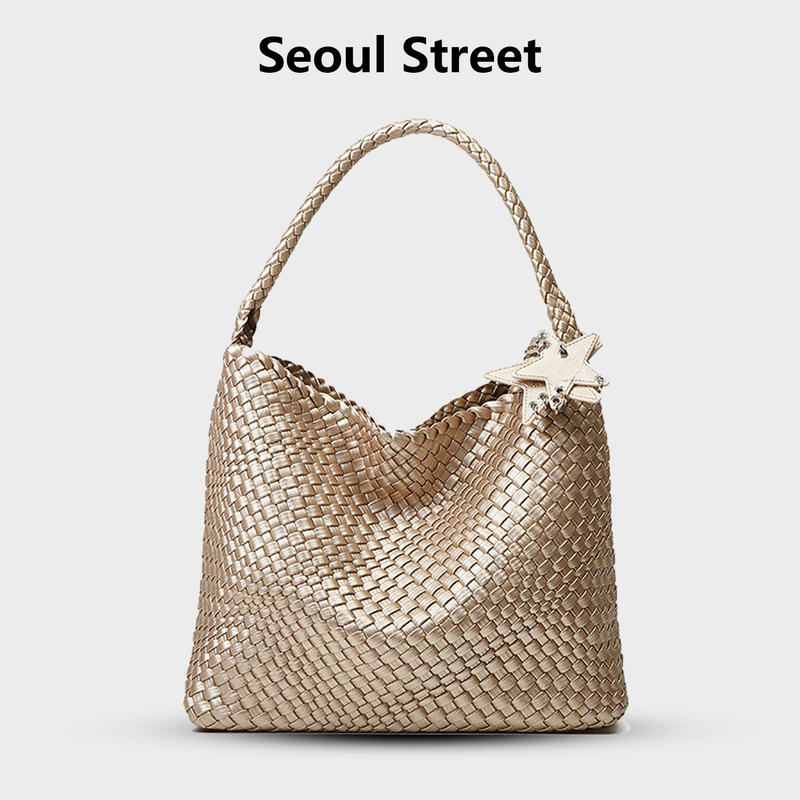 Original Design Woven Bag for Women 2025 New Tote Bag Large Capacity Commuter Handbag Shoulder Bag Champagne Gold Original Design Woven Bag for Women 2025 New Tote Bag Large Capacity Commuter Handbag Shoulder Bag Champagne Gold