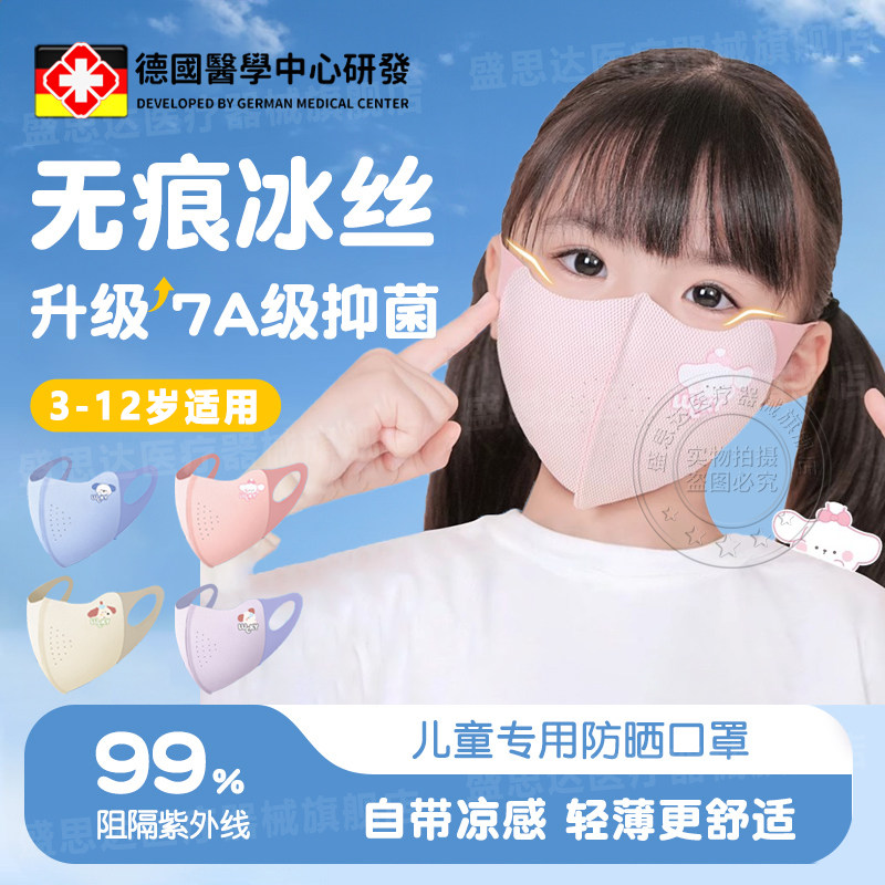 德国品质儿童防晒口罩防紫外线2025新款夏季冰丝网孔透气卡通男女