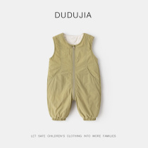 Dudus baby plus velvet overalls winter boy baby jumpsuits winter clothing thickened baby girl trousers warm childrens clothing trendy