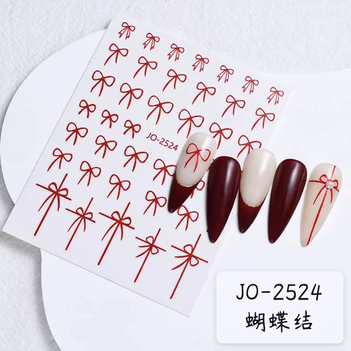 Красная наклейка для маникюра с бантиком, белая галстук-бабочка, лента для ногтей, наклейки для ногтей, украшение для ногтей, декор