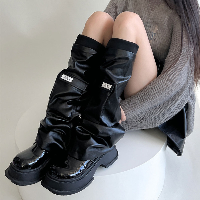 Black Pocket Pu Leather Leg Warmers, Large Size Y2K Over-The-Knee Slouch Socks, Waterproof Leather Leg Warmers, Sweet and Cool Boot Covers Black Pocket Pu Leather Leg Warmers, Large Size Y2K Over-The-Knee Slouch Socks, Waterproof Leather Leg Warmers, Sweet and Cool Boot Covers