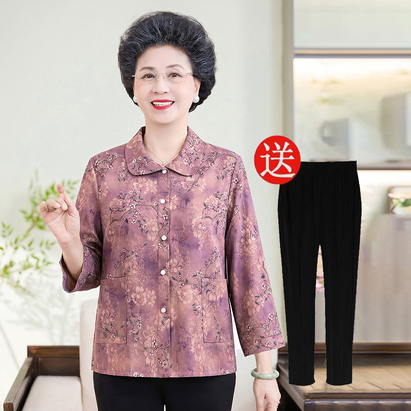 Elderly Women's Spring Shirts, Grandma's Summer Suits/Single-Piece Tops, 60-70-80 Year Old Mothers' Mid-Sleeve Thin Shirts Elderly Women's Spring Shirts, Grandma's Summer Suits/Single-Piece Tops, 60-70-80 Year Old Mothers' Mid-Sleeve Thin Shirts
