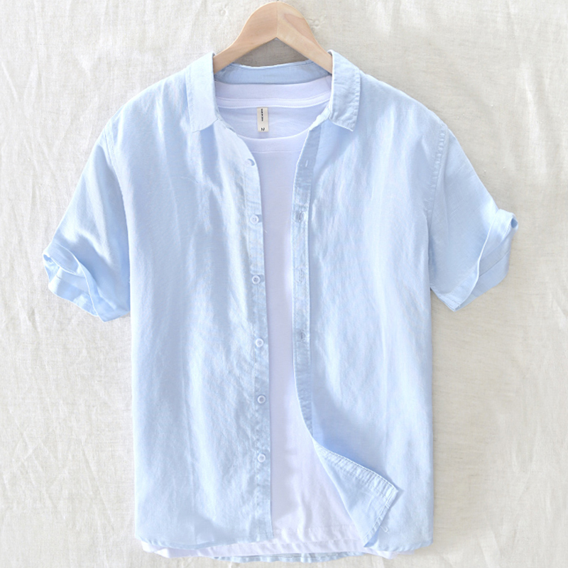 Summer Linen Shirt for Men, Short-Sleeved, Thin, Loose, Breathable Cotton-Linen Material, Business Shirt, Casual White Shirt, Top Clothing Summer Linen Shirt for Men, Short-Sleeved, Thin, Loose, Breathable Cotton-Linen Material, Business Shirt, Casual White Shirt, Top Clothing