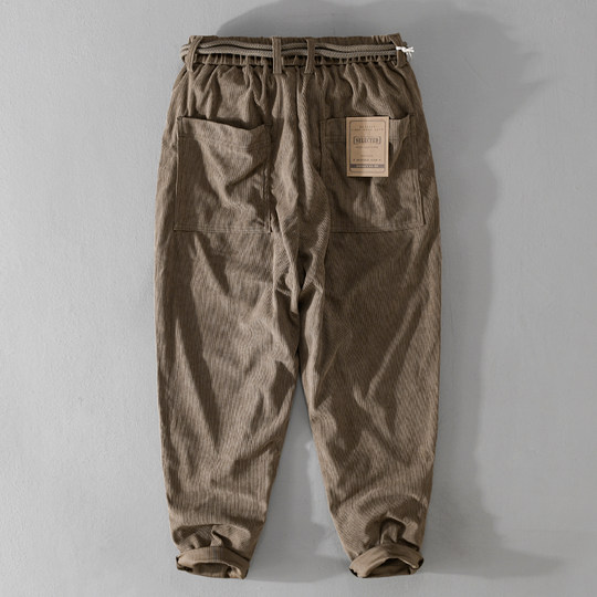 美式潮牌复古灯芯绒裤子男装港风休闲裤百搭直筒日系简约小脚长裤