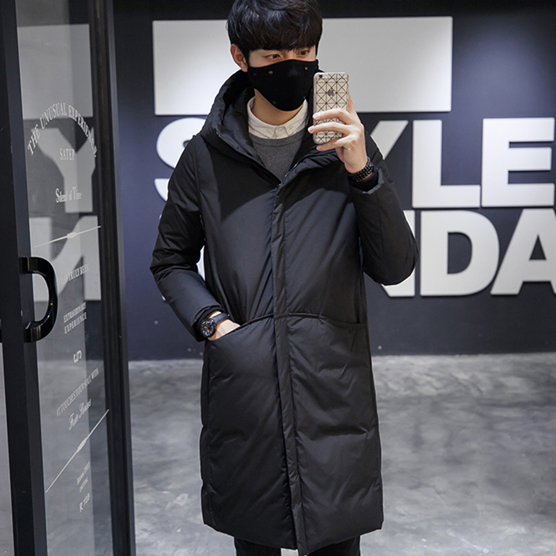中长款棉衣男2019冬季男士韩版潮流修身加厚黑色连帽修身棉服外套