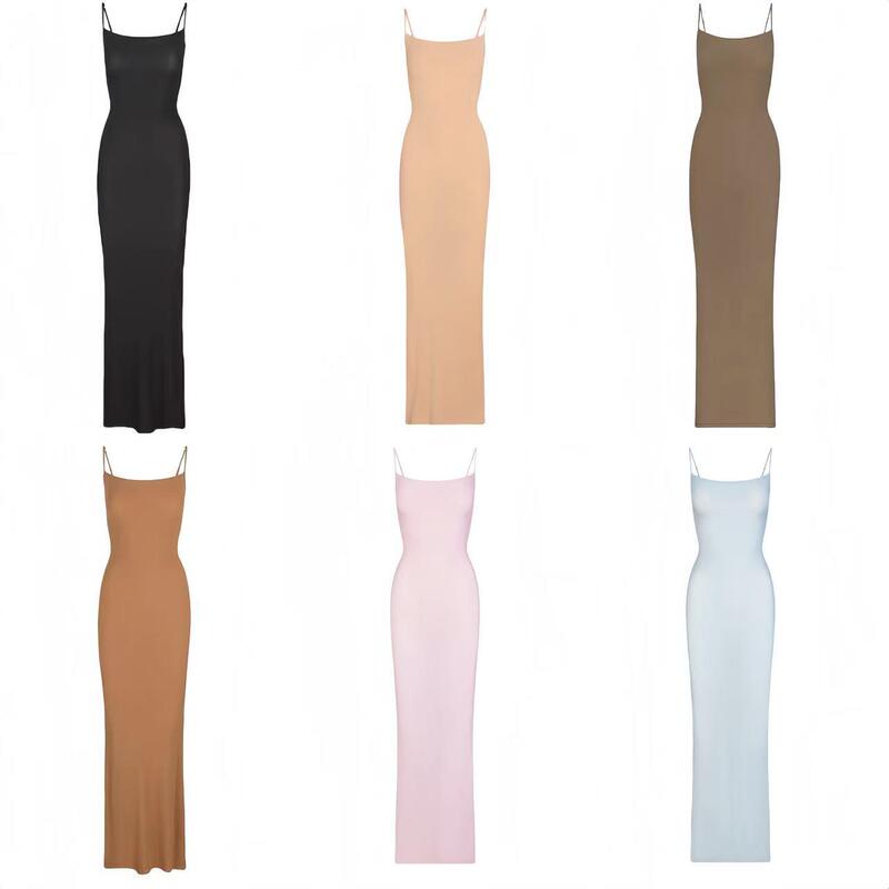 Skims Kardashian Xiangxiu Zhao Lusi Same Style Hot Girl Spaghetti Strap Dress Slim Fit Bodycon Long Dress for Women