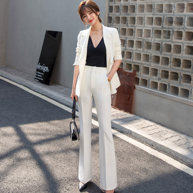 High-end professional suit Inlenty wind 2022 Spring new white suit with slim horn long pants two sets of women