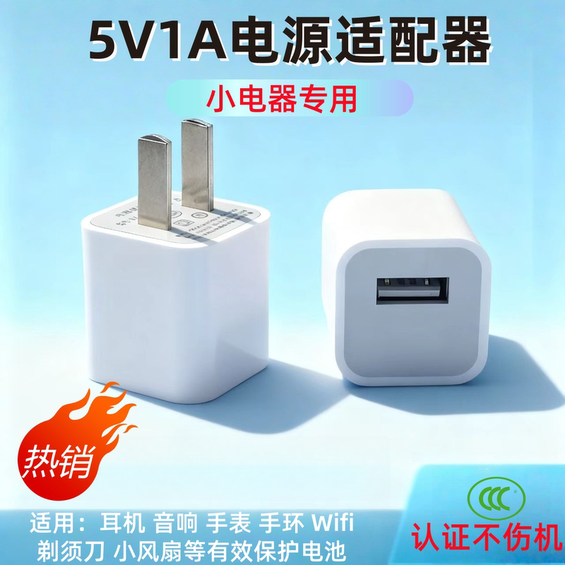 5V1A Charger 5W Low-Power USB Slow Charging Adapter Suitable for Earphones, Bracelets, Watches, Bluetooth Earphones, Small Fans, Night Lights, Door Locks, and Monitoring Devices