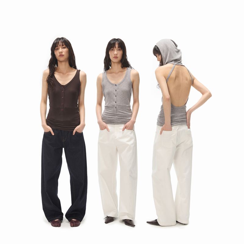 Nost Agos Versatile Wear Tencel Wool Hooded Button-Down Slim Fit Hem Stacked Sleeveless Vest