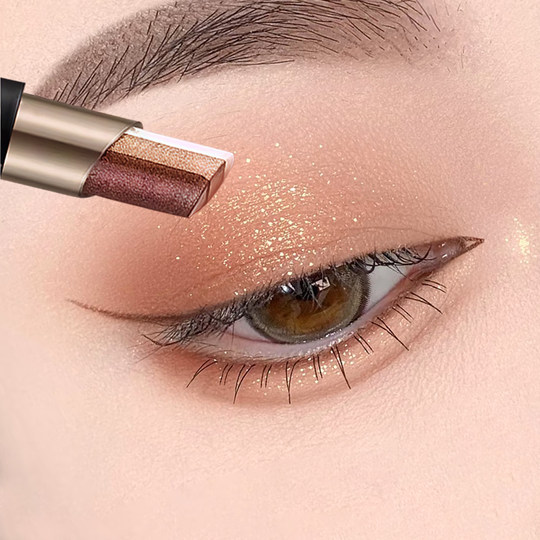 Lazy Three-Color Eyeshadow Stick, Waterproof and Sweat-Resistant, One-Swipe Application, Earth Tones and Peach Tones, Eyeshadow Pen, Suitable for All Eye Types