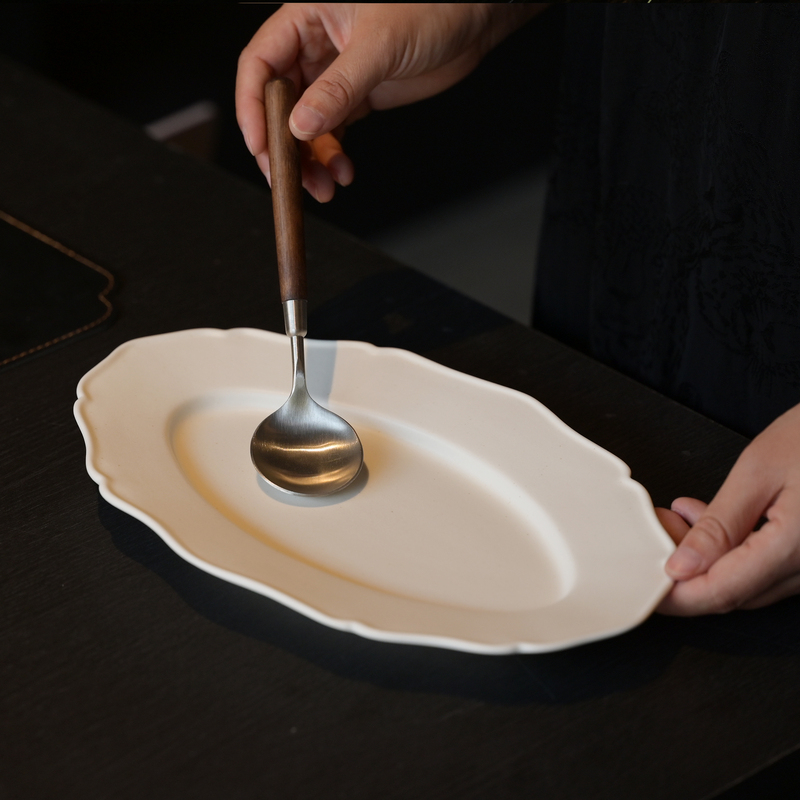 Three Points of Stillness Jingdezhen High-Temperature Ceramic Dinner Plate Matte Fish Plate Long Plate Irregular Tableware White Utensils