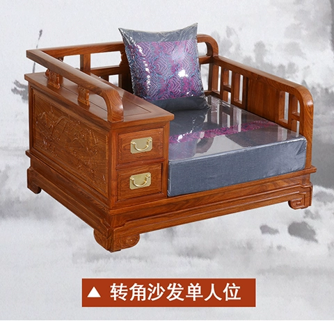 Gỗ gụ mới Trung Quốc chaise góc sofa kết hợp gỗ hồng sắc phòng khách gỗ rắn đồ gỗ nhím bằng gỗ hồng thân mềm - Ghế sô pha