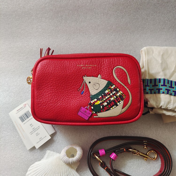 Tory Burch/Tb Tory Burch Red Genuine Leather Double-Zip Camera Bag Shoulder Bag Crossbody Bag
