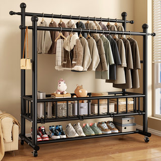 双杆挂衣架落地卧室家用可移动挂衣服架子室内晾衣架多功能衣帽架