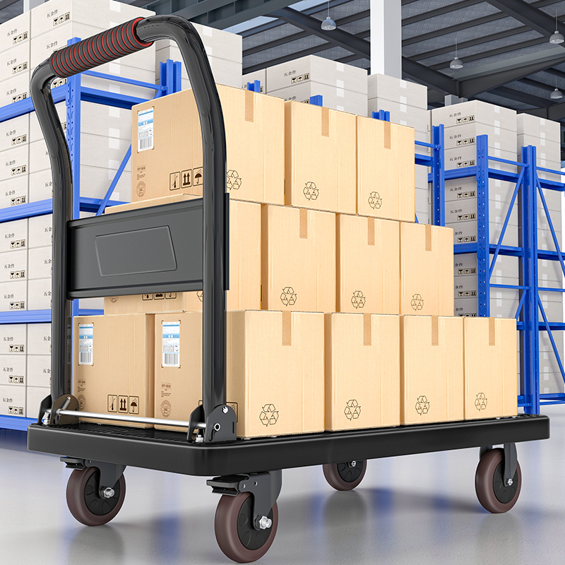 Thickened folding trolley Flatbed truck Pull truck trailer Push truck Silent flatbed shopping cart carrier