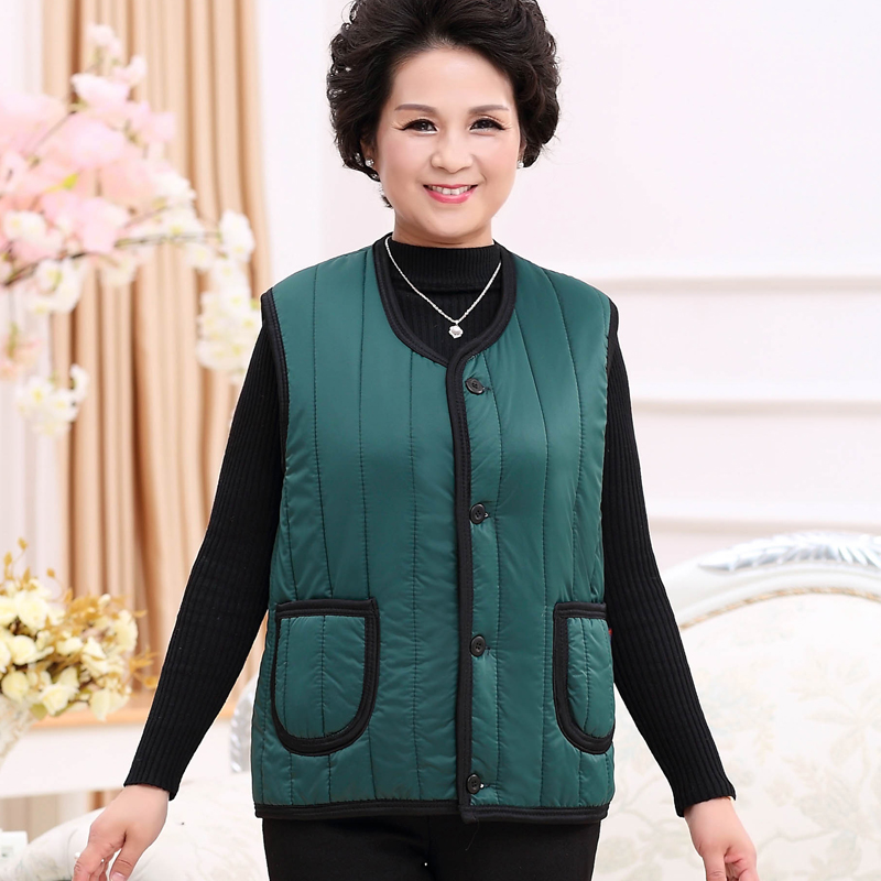 phụ nữ trung niên già ấm vest cộng nhung dày mùa đông quần áo mẹ ông già nhấn plus chất béo cộng với mã cardigan áo giáp đáy