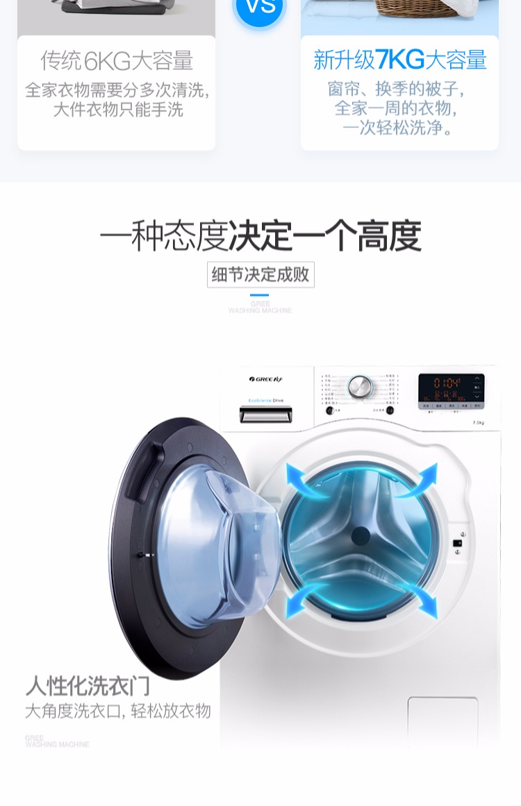 máy giặt electrolux 10kg Chuyển đổi tần số Gree / Gree XQG70-B1401Aa 1400 thành 7kg - May giặt máy giặt 7kg