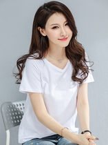 Loose cotton V-neck short-sleeved T-shirt womens summer 2021 New Hanfeng chic pure white half-sleeved top Joker