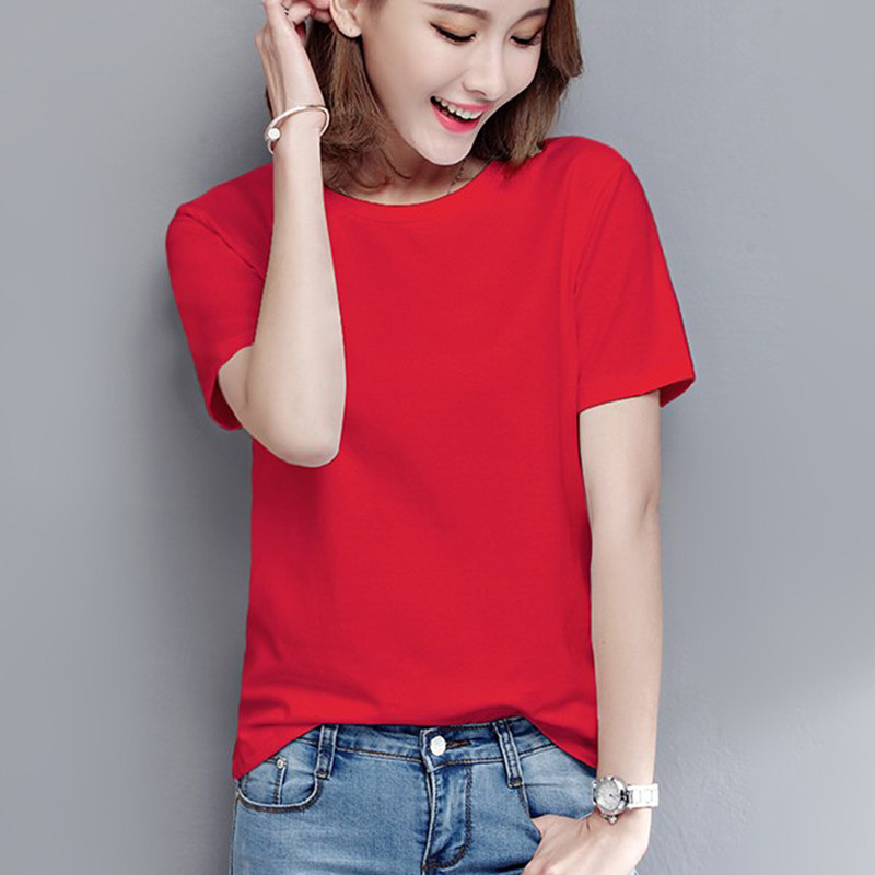 Summer Loose Chinese Red Age-Reducing Big Red Cotton T-Shirt Ladies Summer Short Sleeve Casual Women's T-Shirt Top