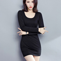 Buttock long sleeve T-shirt skirt cotton interior base shirt women long autumn and winter slim black spring 2021 New