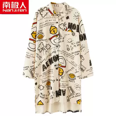 Antarctic pajamas top single female cotton long sleeve spring and autumn cardigan loose large size home clothing autumn and winter thin