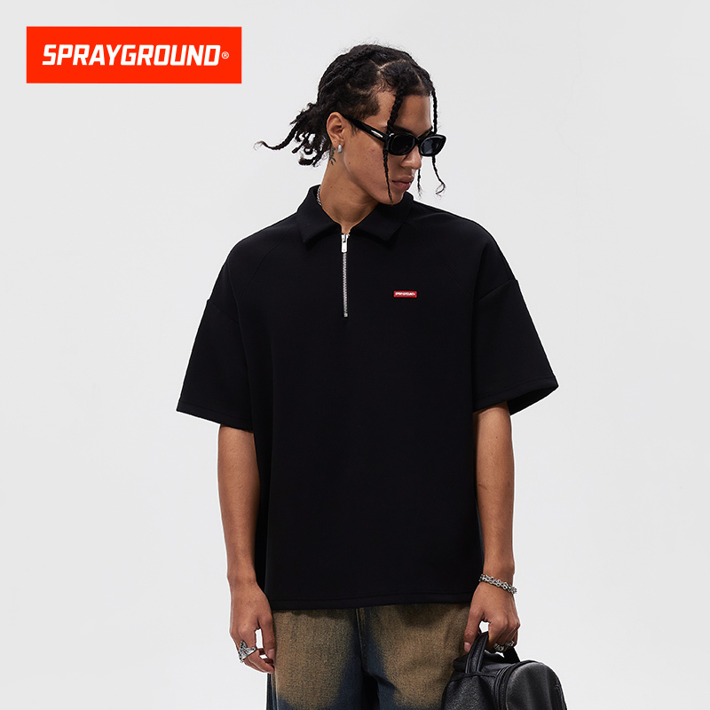 Sprayground Half-Zip Lapel Polo Shirt for Men 2025 Summer New Fashion Brand Versatile Short-Sleeved Top Trendy Sprayground Half-Zip Lapel Polo Shirt for Men 2025 Summer New Fashion Brand Versatile Short-Sleeved Top Trendy