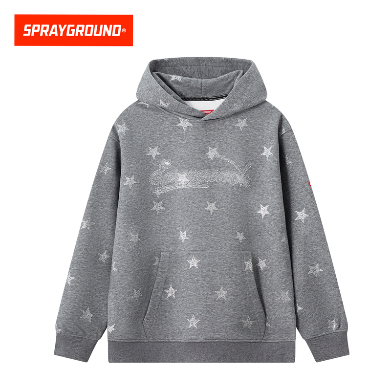 Sprayground Shark Mouth Star Print Hooded Sweatshirt for Men and Women, Spring Couple Style Trendy Brand Hoodie Top