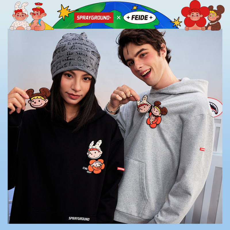 Sprayground Shark Mouth Feide Collaboration Velcro Hooded Sweatshirt for Men, Autumn American Style Loose Hoodie Trend