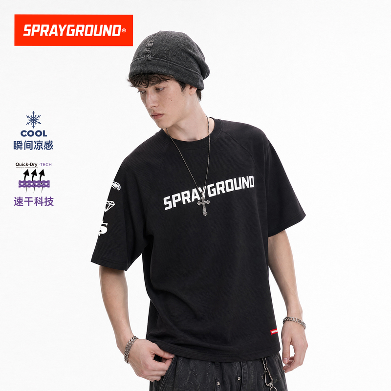 Sprayground Shark Mouth Letter Print Quick-Drying Cool Short-Sleeve T-Shirt Top Men's American Style Trendy Brand T-Shirt