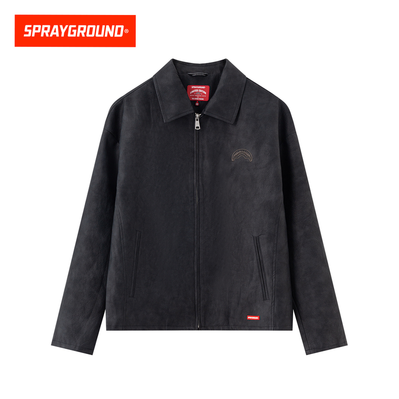 Sprayground Shark Mouth Pu Leather Jacket for Men 2026 Spring New American Style Beaded Handsome Biker Jacket Sprayground Shark Mouth Pu Leather Jacket for Men 2026 Spring New American Style Beaded Handsome Biker Jacket