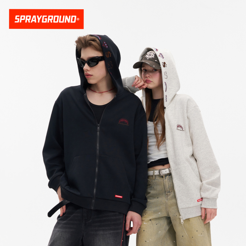 Sprayground Shark Mouth Hooded Cardigan Sweatshirt for Men and Women, Spring Trendy Loose Couple Style Hoodie Top