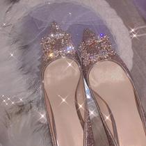 Wedding shoes female bridal shoes Xiuhe 2021 summer new flat crystal shoes main wedding bridesmaid pregnant women size French