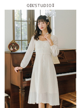 Xianqi Super fairy dress French silk temperament careful machine square collar fairy fan white princess skirt