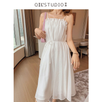 Dress female summer temperament small man pleated hipster waist Noble fairy air French strapless shoulder suspender skirt