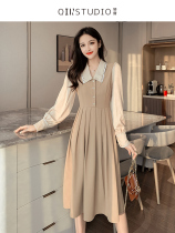 French Platycodon grandiflorum base skirt dress female French Noble luxury trend fashion long sleeve temperament waist foreign gas