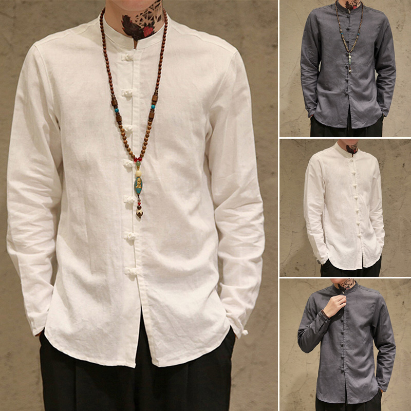Spring and Autumn Modern Tang Suit Male Improved Version Youth Chinese Style Zhongshan Suit Buddhist Men's Wear Tea Service New Chinese Shirt